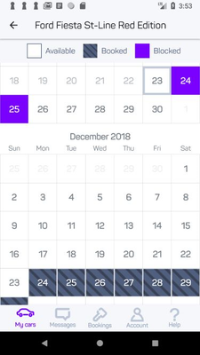 Screenshot of calendar availability