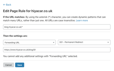 Cloudflare Page Rule for redirect